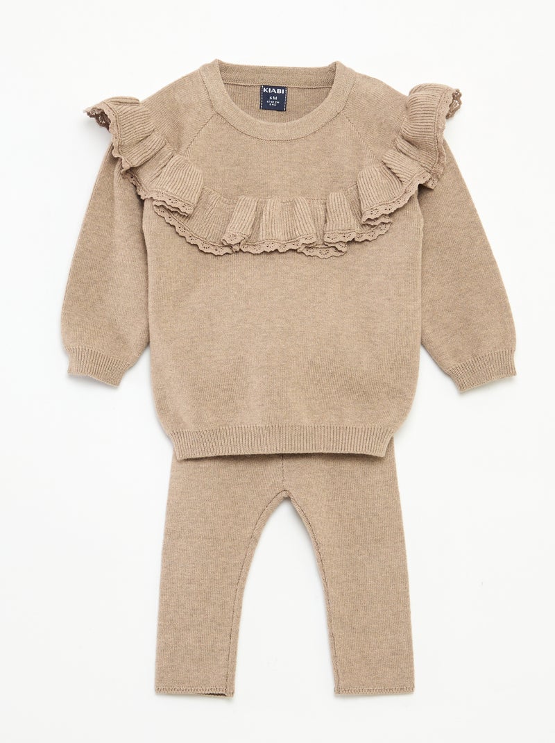 Ensemble pull legging en maille Beige Bébé fille