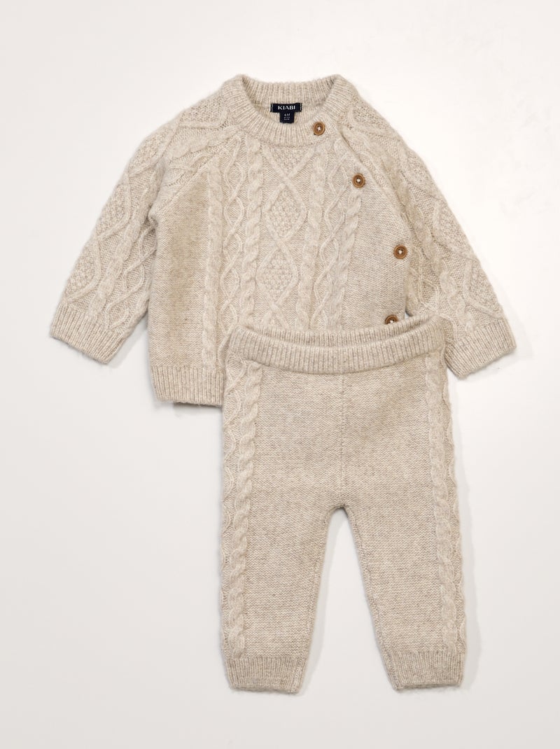 Ensemble pull + legging en maille torsadée Beige - Kiabi
