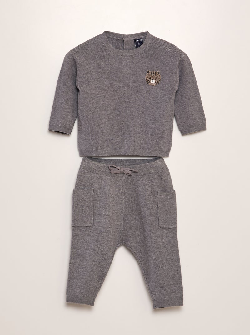 Ensemble pull + pantalon en maille - 2 pièces Gris - Kiabi