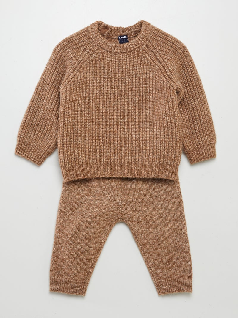 Ensemble pull + pantalon en maille jacquard - 2 pièces Marron - Kiabi