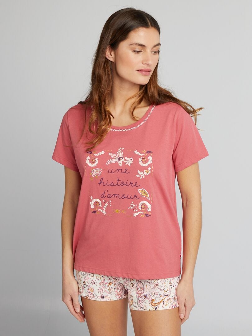 Ensemble pyjama - Short + t-shirt - 2 pièces Rose - Kiabi