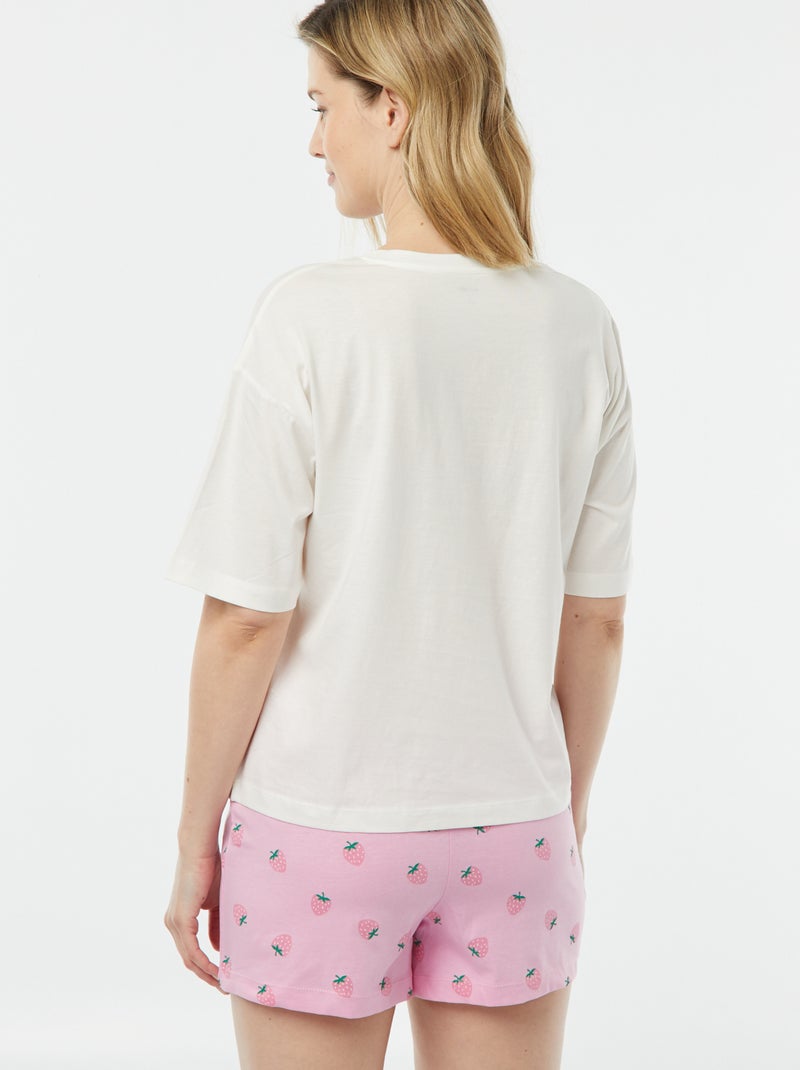 Ensemble pyjama - tee-shirt + short imprimé Blanc/rose - Kiabi