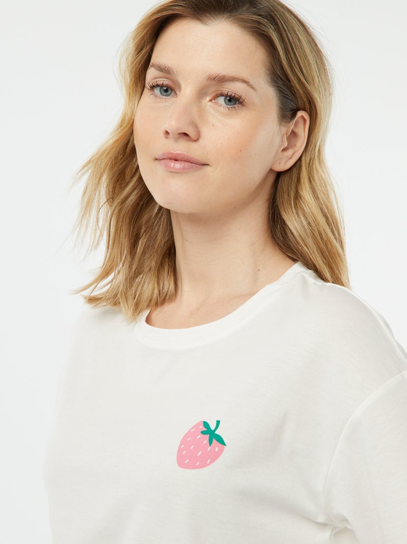 Ensemble pyjama - tee-shirt + short imprimé Blanc/rose - Kiabi