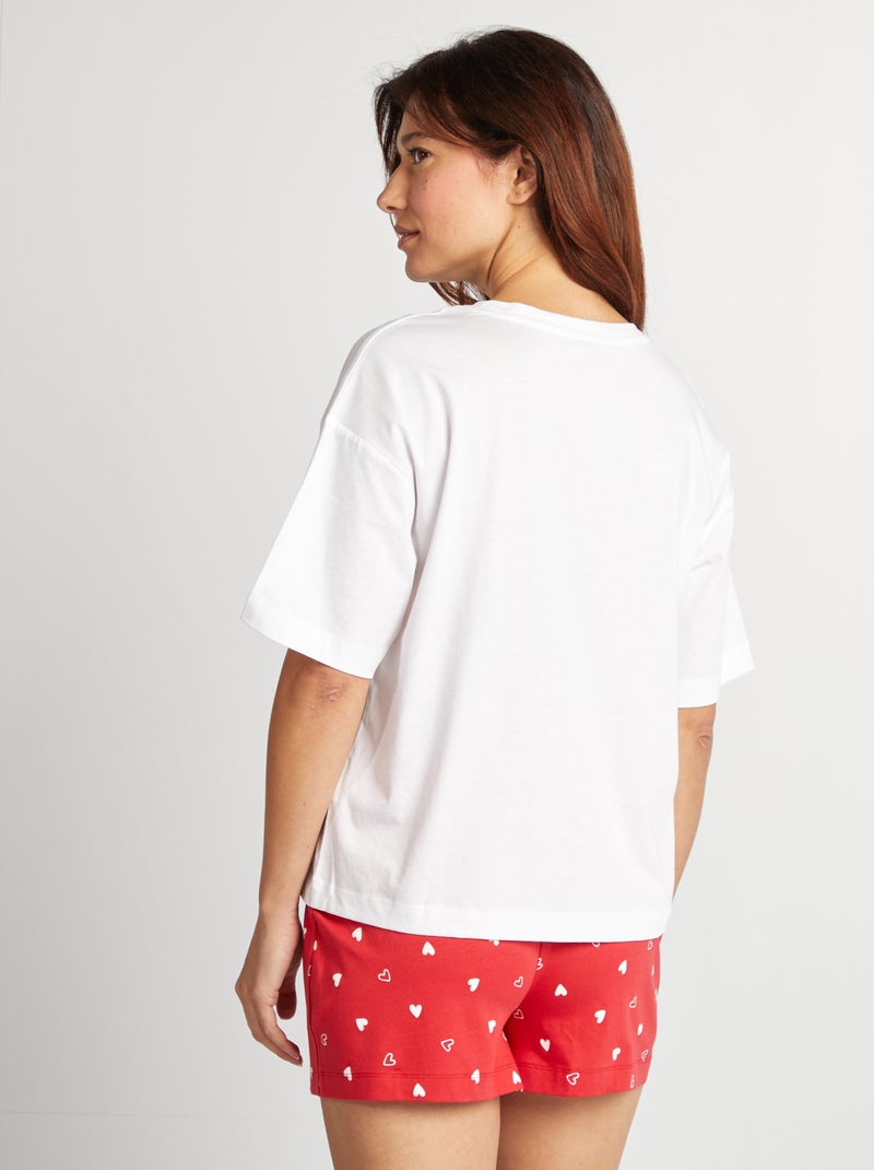 Ensemble pyjama - tee-shirt + short imprimé Blanc/rouge - Kiabi