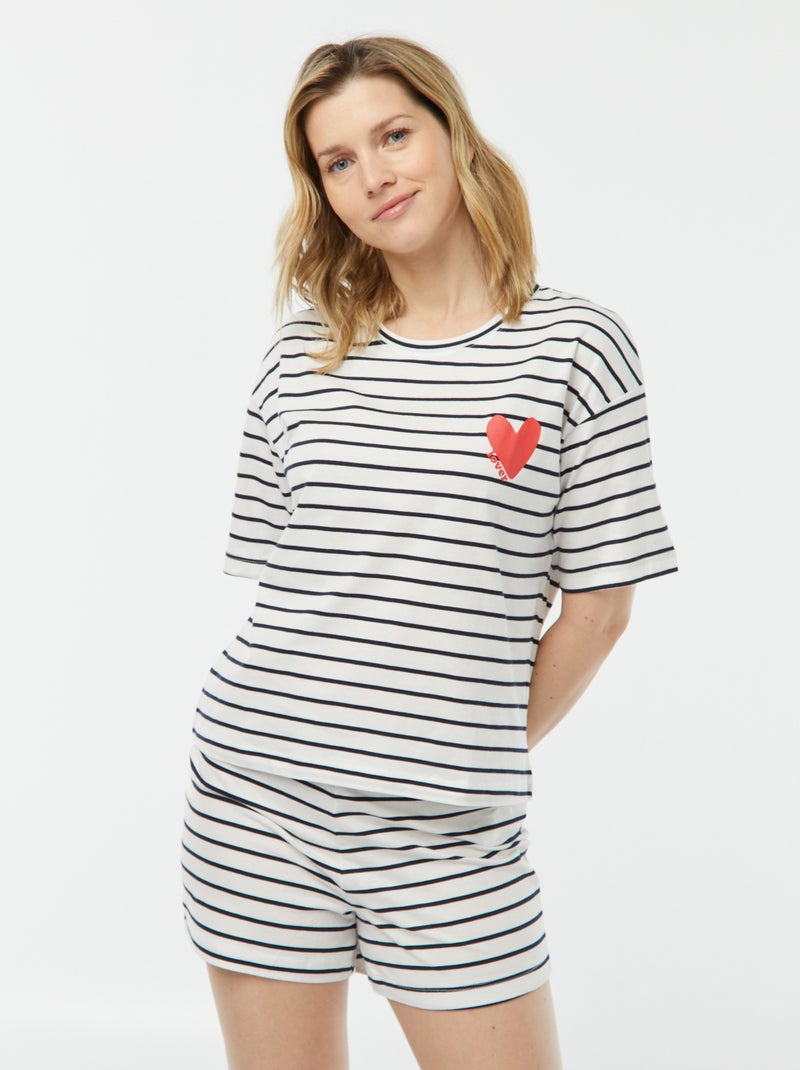 Ensemble pyjama - tee-shirt + short imprimé Marinière - Kiabi