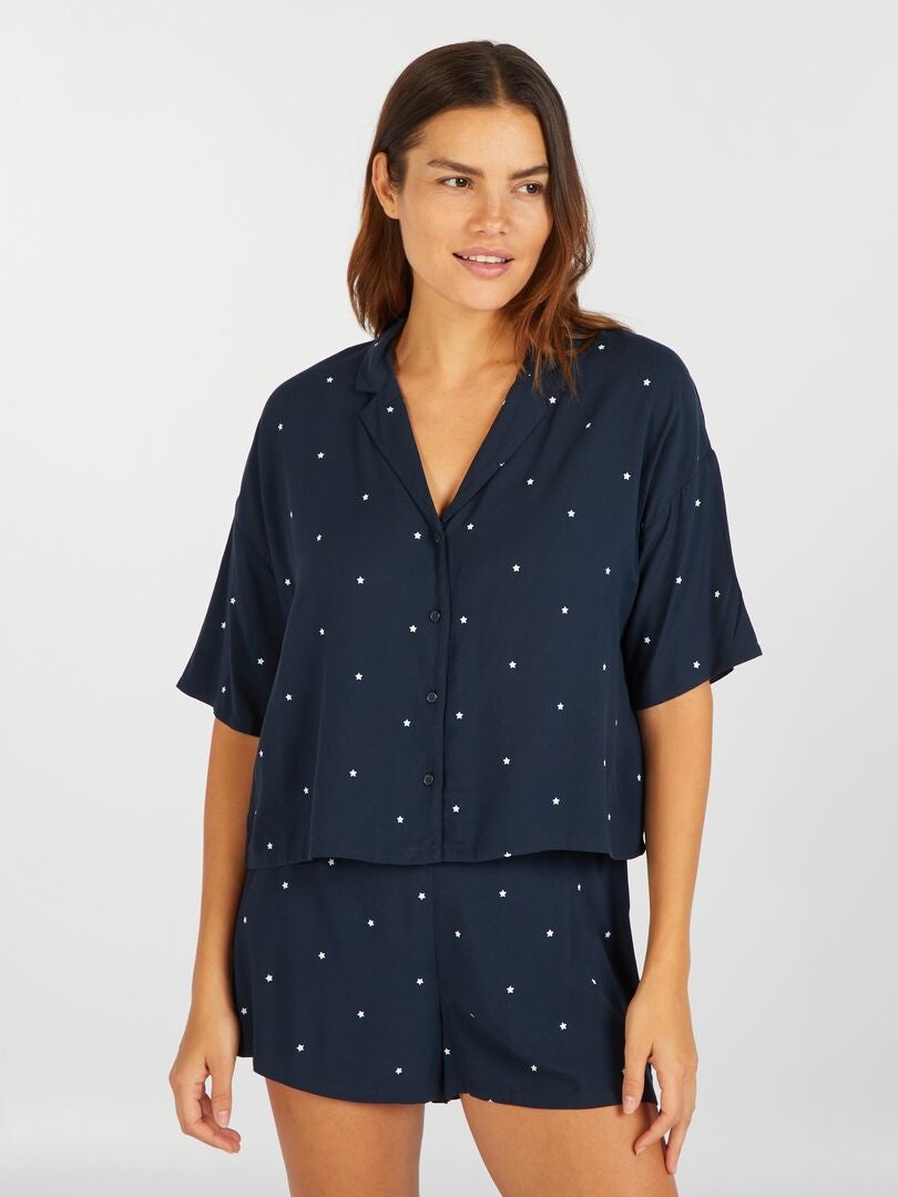Ensemble pyjama 2 pi?�ces chemisier + short - Bleu - Kiabi - 18.00�?�