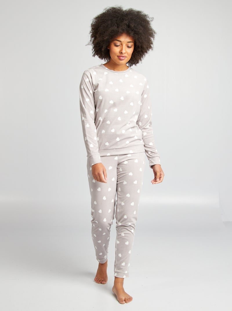 Ensemble pyjama 2 pièces imprimé Beige coeurs - Kiabi