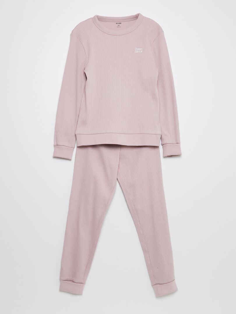 Pyjama 2 Pièces LittleForBig – Haut Manches Longues & Pantalon – Motif Lapin Et Nœud – 95% Polyester, 5% élasthanne