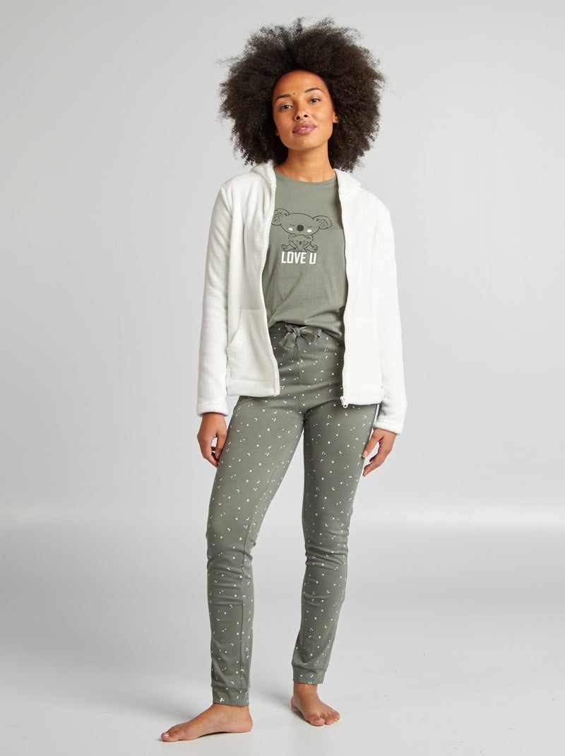 Ensemble pyjama 2 pièces + sweat en polaire Kaki - Kiabi