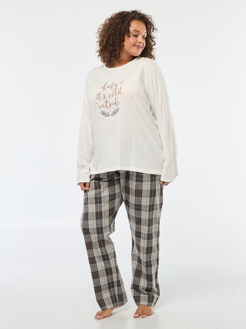 Ensemble pyjama 2 pièces t-shirt + pantalon à carreaux - 2 pièces Blanc - Kiabi
