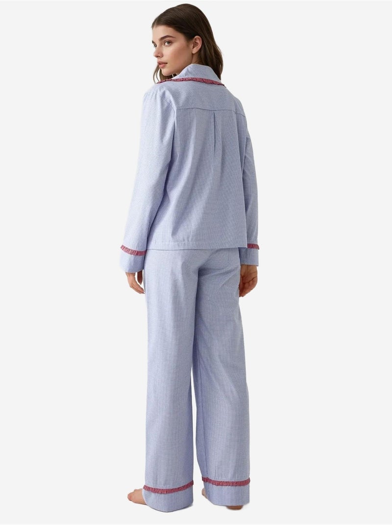 Ensemble pyjama à carreaux et col chemise Bleu ciel - Kiabi