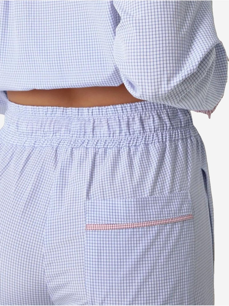 Ensemble pyjama à carreaux et col chemise Bleu clair - Kiabi
