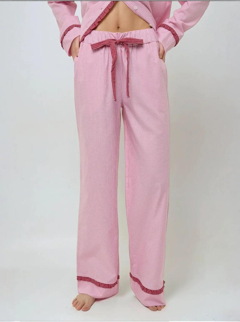 Ensemble pyjama à carreaux et col chemise Rose - Kiabi