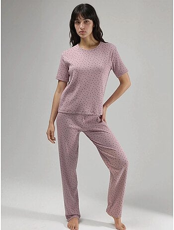 Ensemble pyjama à taille haute et col rond, à motifs