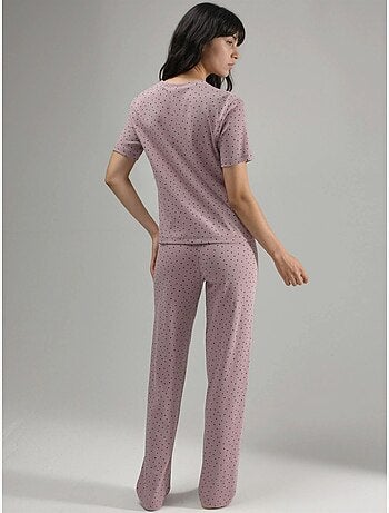 Ensemble pyjama à taille haute et col rond, à motifs