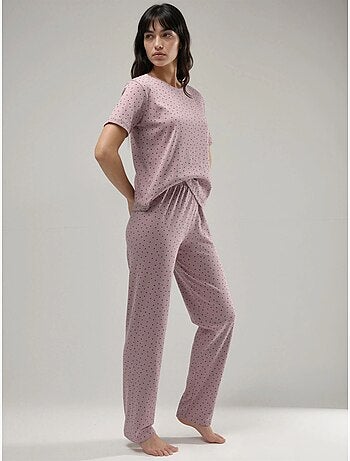 Ensemble pyjama à taille haute et col rond, à motifs