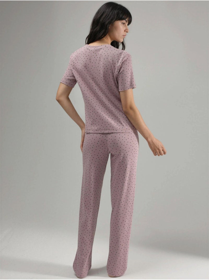 Ensemble pyjama à taille haute et col rond, à motifs Vieux rose - Kiabi