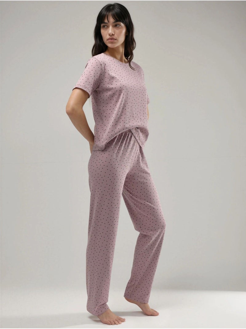 Ensemble pyjama à taille haute et col rond, à motifs Vieux rose - Kiabi