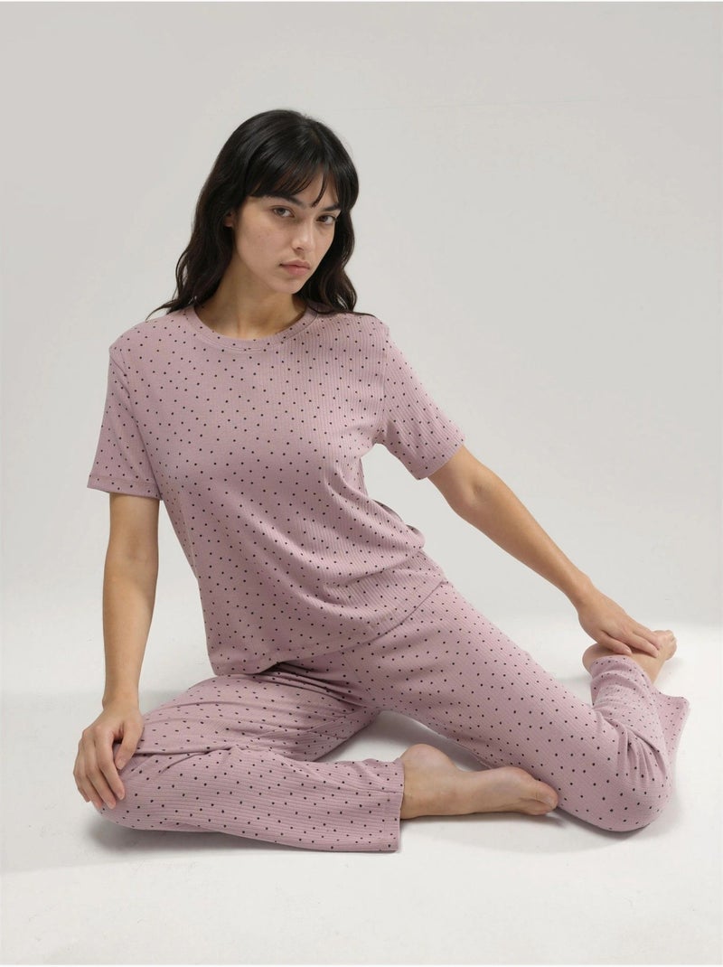 Ensemble pyjama à taille haute et col rond, à motifs Vieux rose - Kiabi