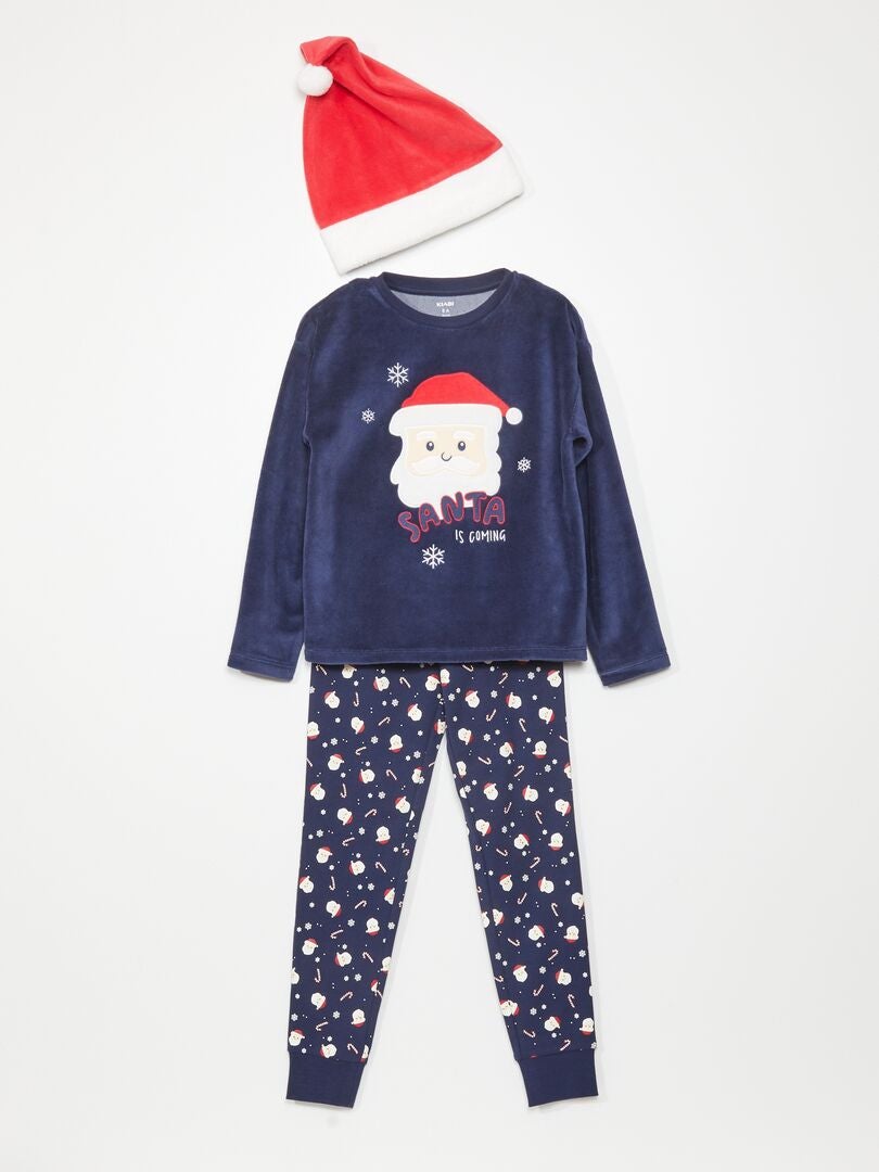 Ensemble pyjama avec père Noël - 3 pièces Marine - Kiabi