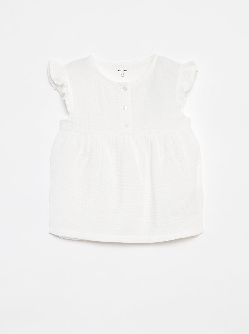 Ensemble pyjama blouse + short en lange - 2 pièces Blanc - Kiabi