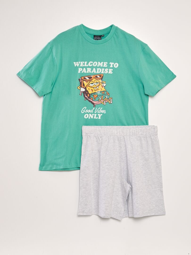 Pyjama Bob L'éponge Pour Fille - Ensemble 2 Pièces (t-shirt Manches Courtes + Pantalon), 100% Coton | Taille Ajustée, Licencié Officiel, Multicolore