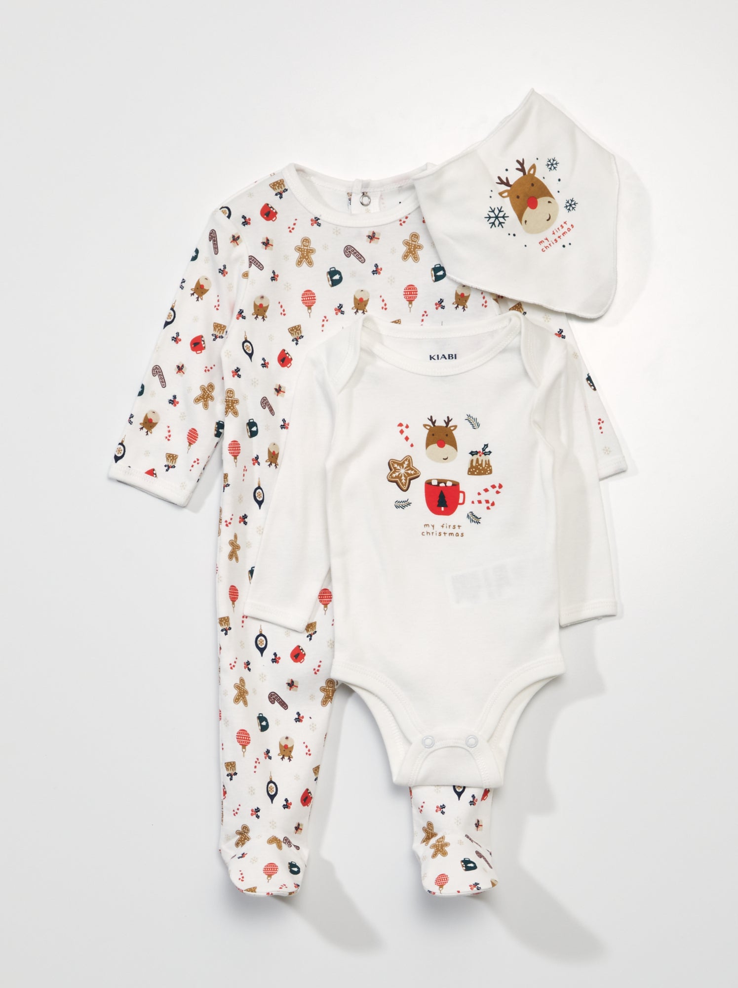 Pyjama De Noël Bébé - Combinaison Père Noël Ou Cerf, Manches Longues, 100% Polyester