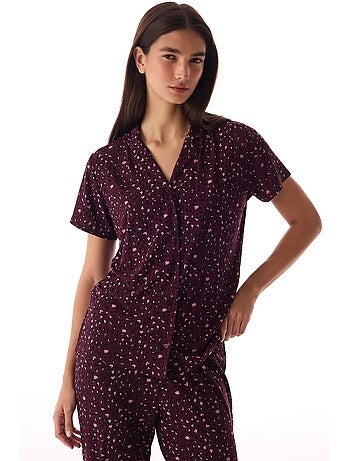 Ensemble pyjama chemise et pantalon à motif léopard, côtelé, manches courtes penti