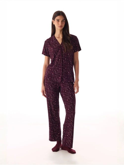 Ensemble pyjama chemise et pantalon à motif léopard, côtelé, manches courtes penti - Kiabi