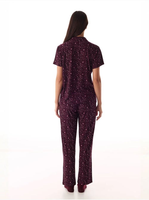 Ensemble pyjama chemise et pantalon à motif léopard, côtelé, manches courtes penti - Kiabi