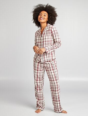 Ensemble pyjama chemise + pantalon à carreaux