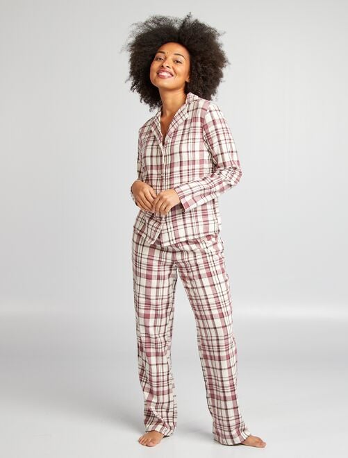 Ensemble pyjama chemise + pantalon à carreaux - Kiabi