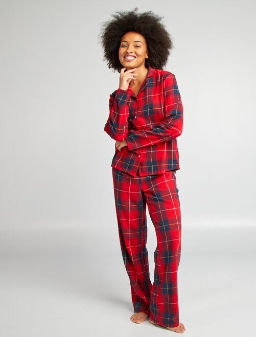 Ensemble pyjama chemise + pantalon à carreaux - Kiabi