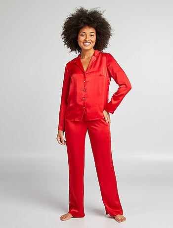 Ensemble pyjama chemise + pantalon en satin