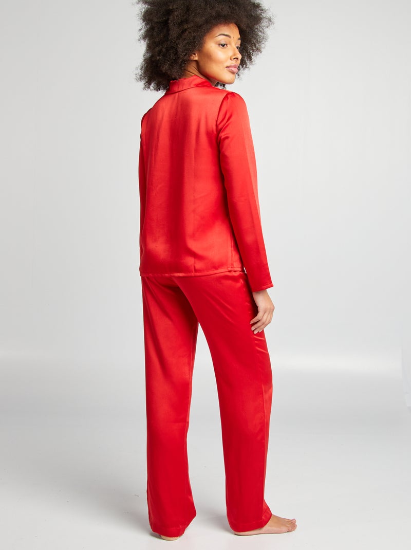 Ensemble pyjama chemise + pantalon en satin Rouge - Kiabi
