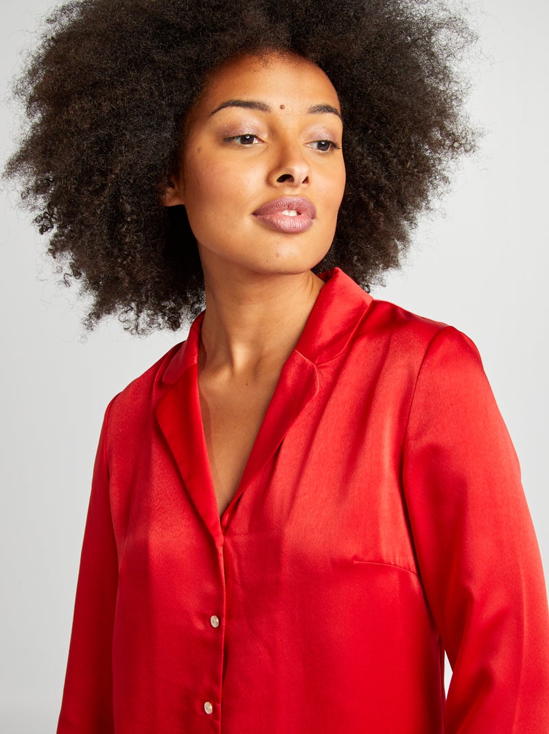 Ensemble pyjama chemise + pantalon en satin Rouge - Kiabi