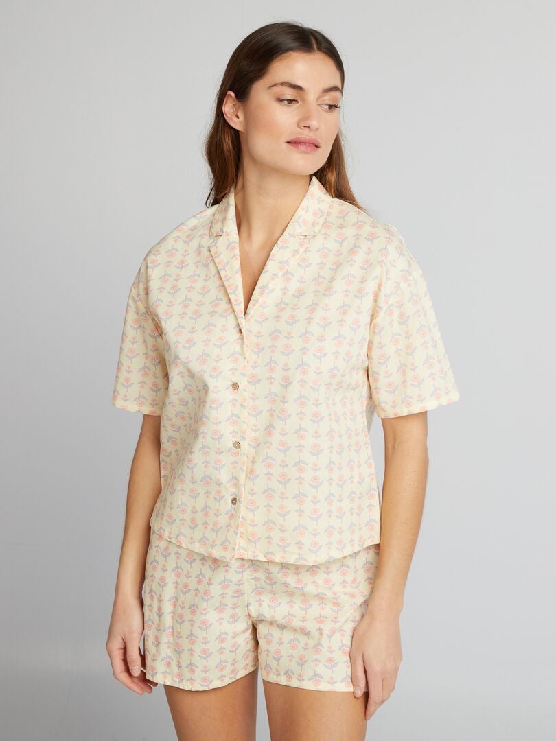 Ensemble pyjama chemise + short Jaune - Kiabi