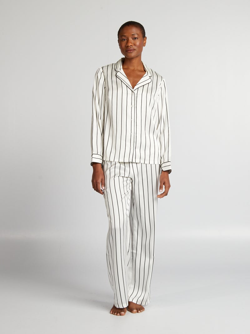 Ensemble pyjama chemisier + pantalon - 2 pièces Blanc rayé - Kiabi