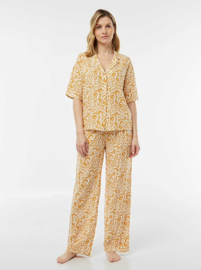 Ensemble pyjama chemisier + pantalon imprimé JAUNE - Kiabi