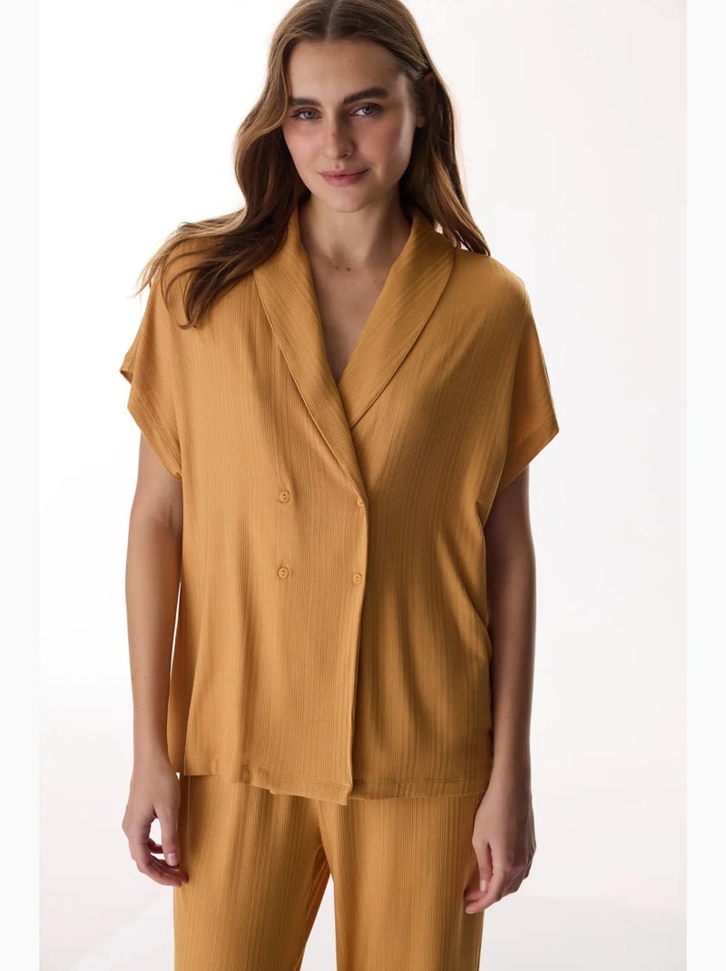 Ensemble pyjama cinnamon margot côtelé, pantalon, manches courtes penti Ambre - Kiabi