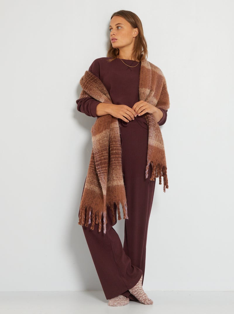 Ensemble pyjama côtelé brun prune - Kiabi