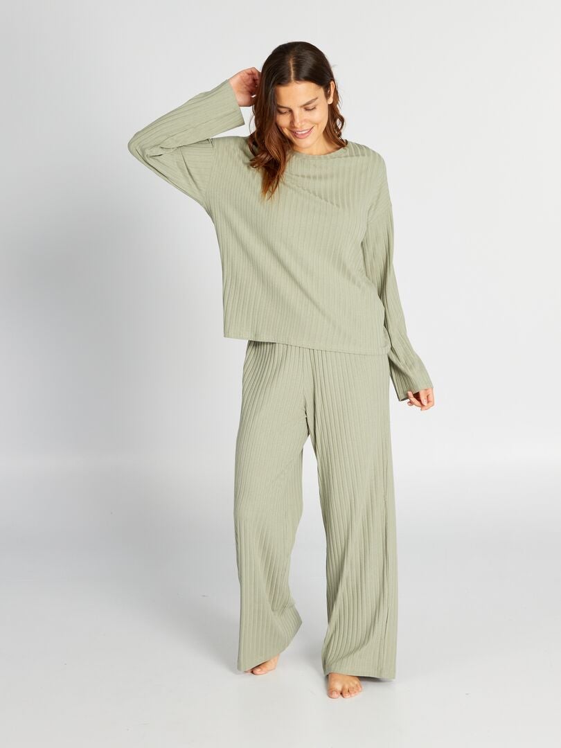 Ensemble pyjama côtelé t-shirt + pantalon - 2 pièces Vert - Kiabi
