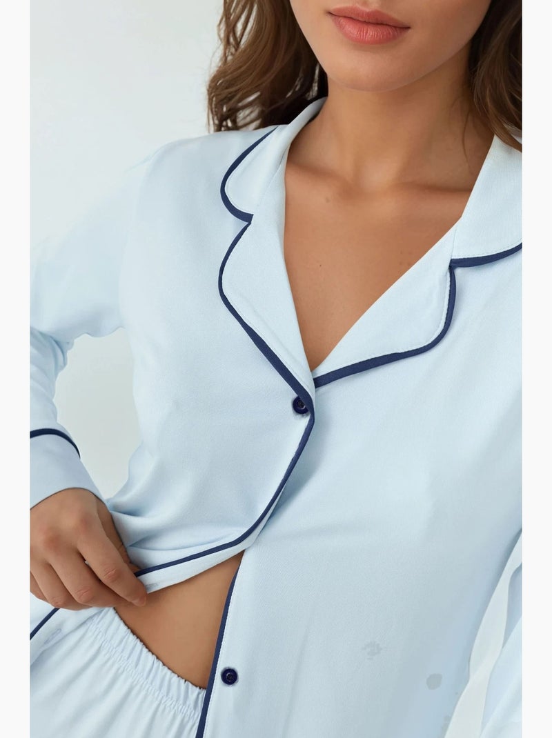 Ensemble pyjama coupe décontractée à manches longues et col chemise hiccup Bleu ciel - Kiabi