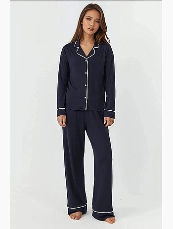 Ensemble pyjama coupe décontractée à manches longues et col chemise hiccup