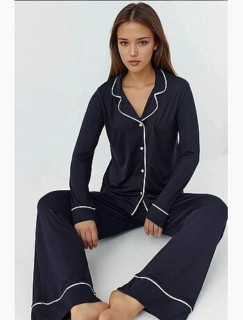 Ensemble pyjama coupe décontractée à manches longues et col chemise hiccup