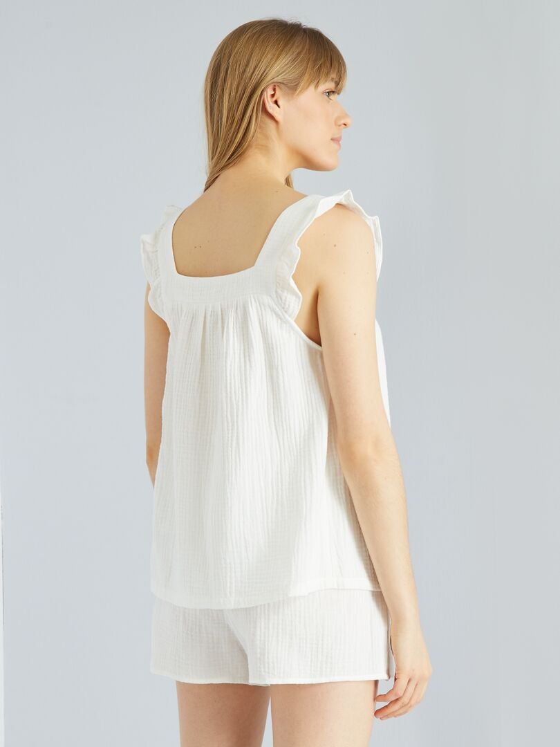 Ensemble Pyjama Court En Gaze De Coton Pi Ces Blanc Kiabi