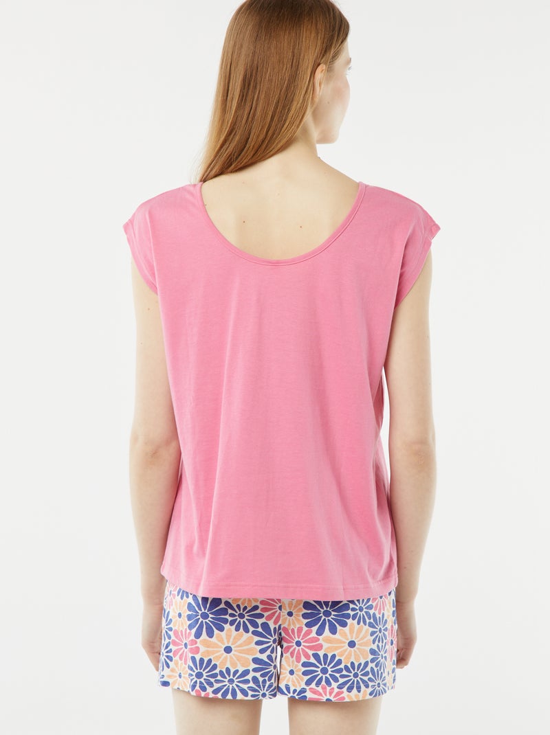 Ensemble pyjama court en pointelle short + t-shirt - 2 pièces Rose - Kiabi
