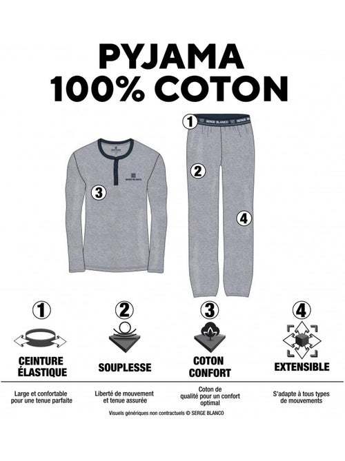 Ensemble pyjama court homme avec t-shirt col v dom serge blanco - Kiabi