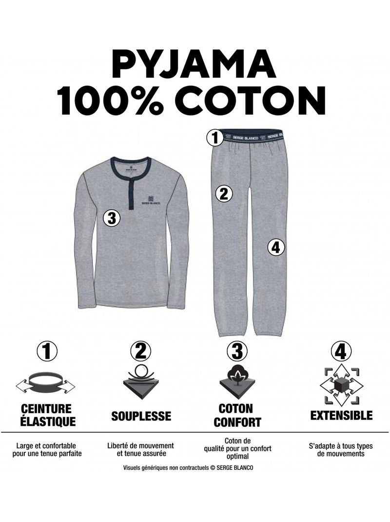 Ensemble pyjama court homme avec t-shirt col v dom serge blanco Bleu - Kiabi