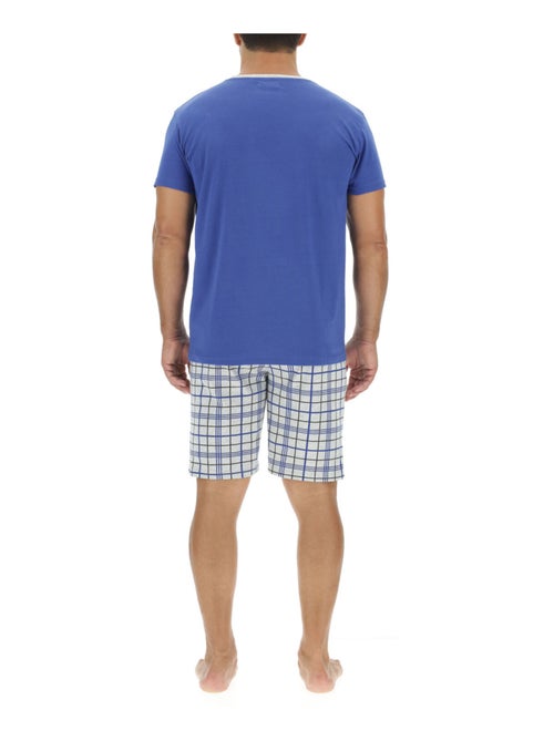 Ensemble Pyjama court homme en coton à carreaux et Logo poitrine Pierre Cardin - Kiabi